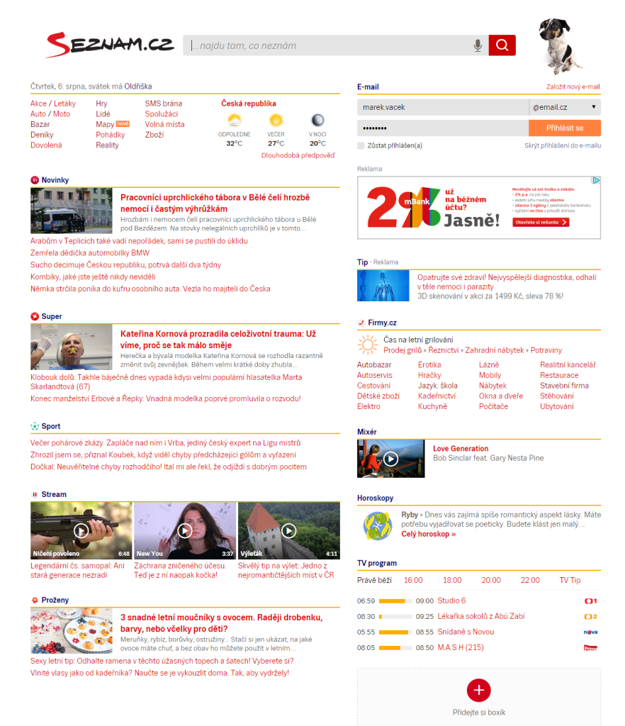 Podoba nové HP Seznam.cz, kliknutím zvětšíte